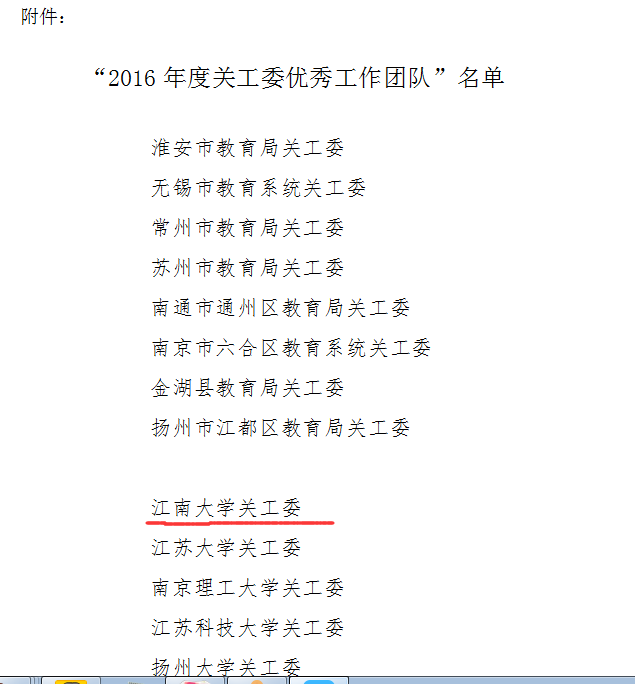 江南大学关工委荣膺江苏省教育系统关工委 “2016年度关工委优秀工作团队”